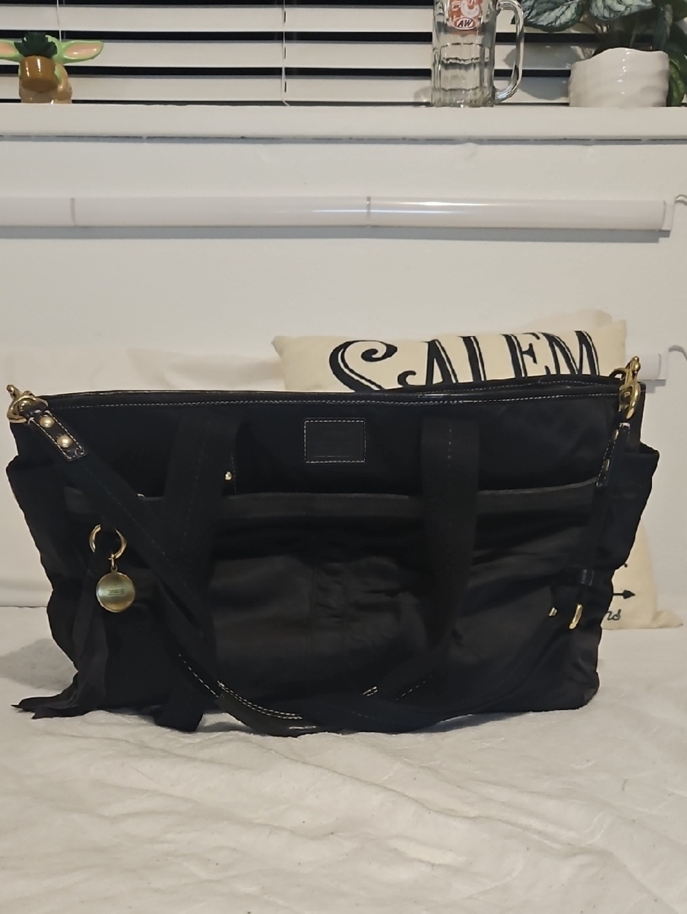 Coach Large Black Nylon Tote Bag with Gold Accents - Women's Shoulder Bag